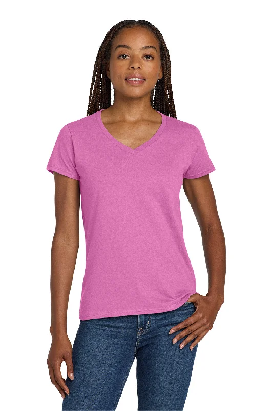 Special Price Gildan Womens Short Sleeve V-Neck T-Shirt - Azalea Pink