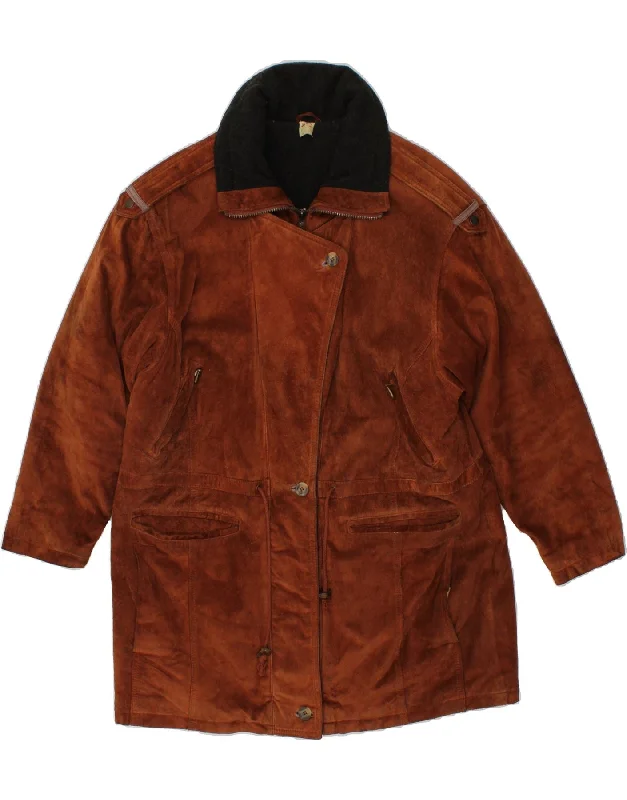 Weekend Steals Await VINTAGE Womens Suede Overcoat UK 14 Large Brown Leather