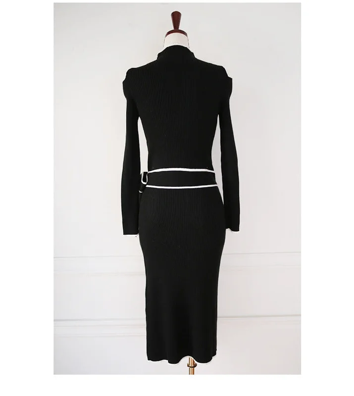 Last Chance Lace-up Slip-shoulder Knitted Sweater Dress