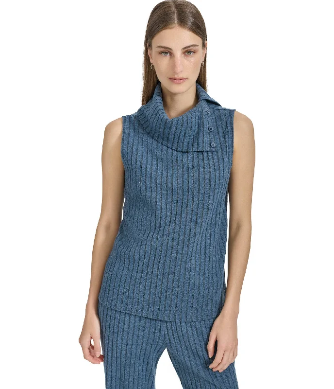 Crazy Savings Heather Ribbed Sleeveless Turtleneck Top
