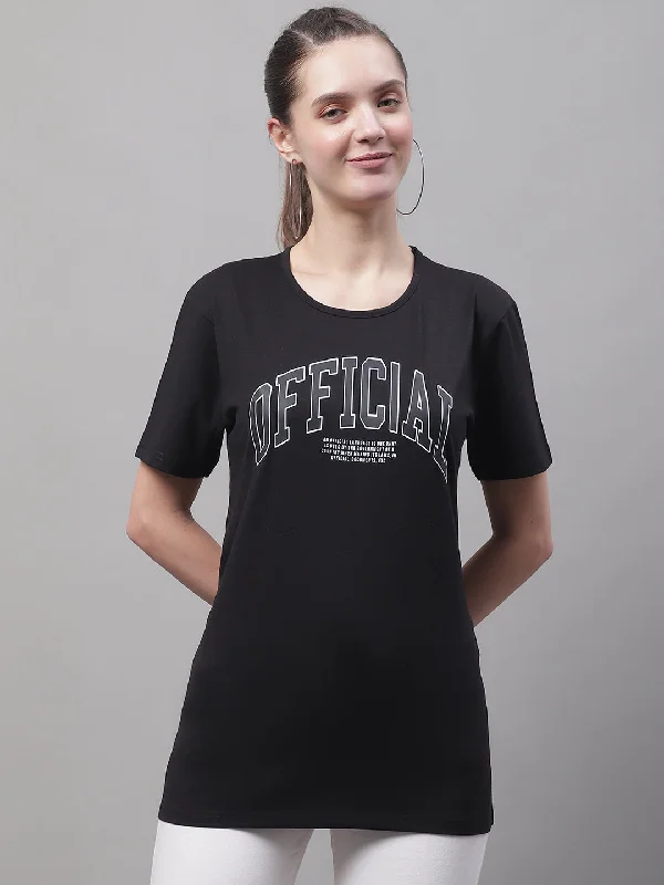 Discount Extravaganza Vimal Jonney Round Neck Cotton Printed Black T-Shirt for Women