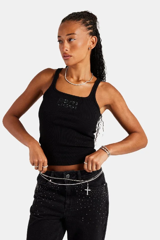 Price Smash Rib Glitter Applique Vest Top - Black